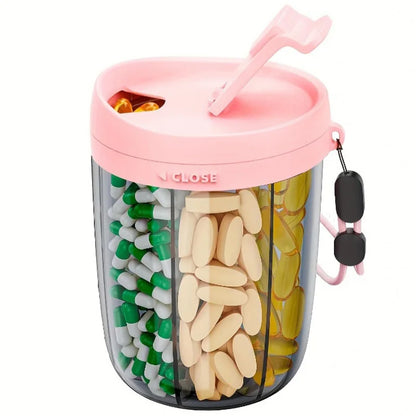 6-Grid Large Pill Organizer – Travel Supplement Case for Vitamins, Pills, and Capsules with Straw Container