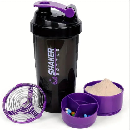 Shaker Bottle with Power Container - 2 Tier Protein Shake & Powder Sports Water Bottle for Gym & Fitness