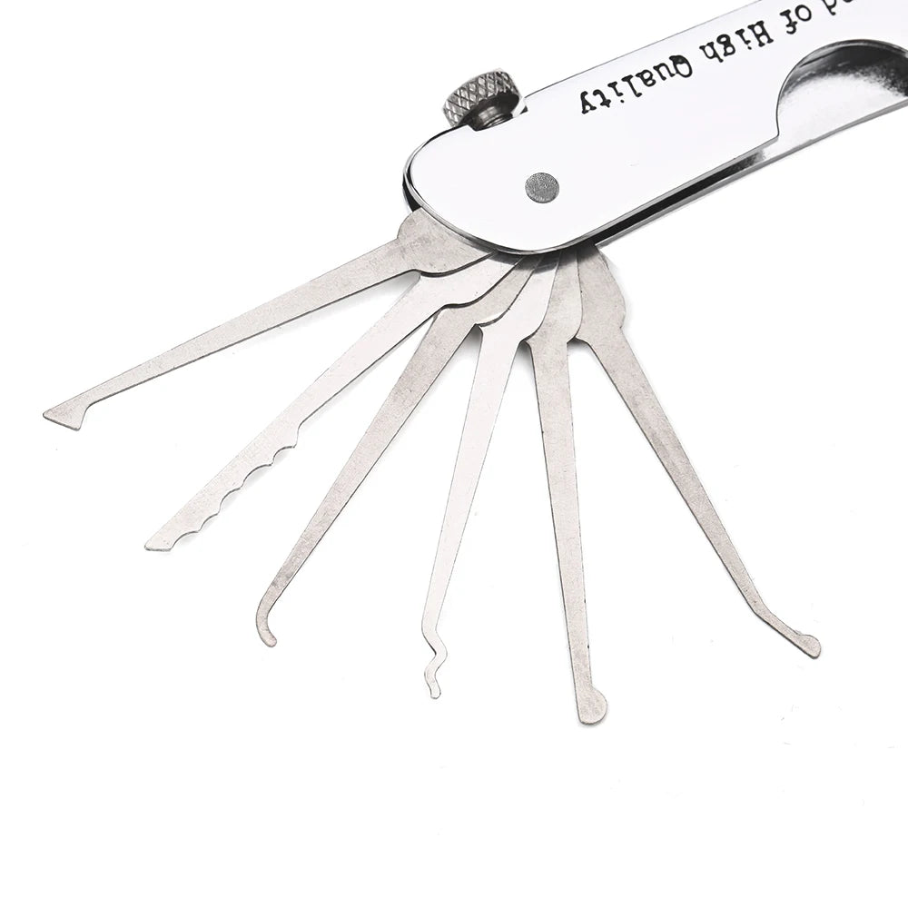 Foldable 7-in-1 Stainless Steel Lock Picking Set: Compact Training Kit for Beginners & Professionals | Lock Pick Set with Wrench