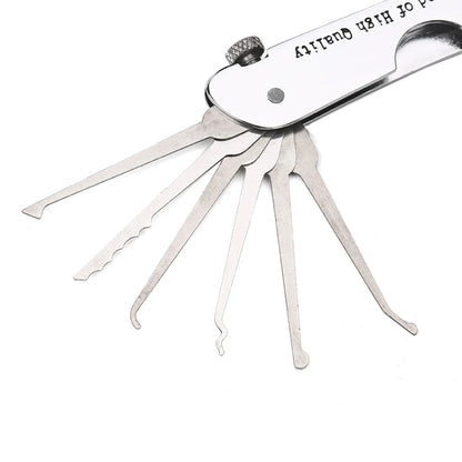 Foldable 7-in-1 Stainless Steel Lock Picking Set: Compact Training Kit for Beginners & Professionals | Lock Pick Set with Wrench