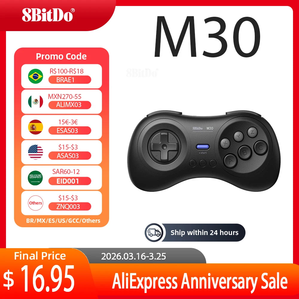 8BitDo M30 2.4G Wireless Gamepad – Sega Genesis & Mega Drive Mini Compatible Original Retro Controller for Classic Gaming