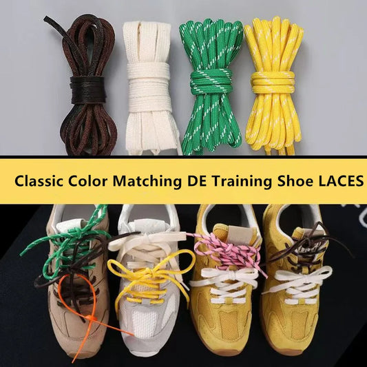 4PCS Vintage DE Leather Shoelaces Set – Round & Flat DIY Sports Casual Shoe Laces Combination