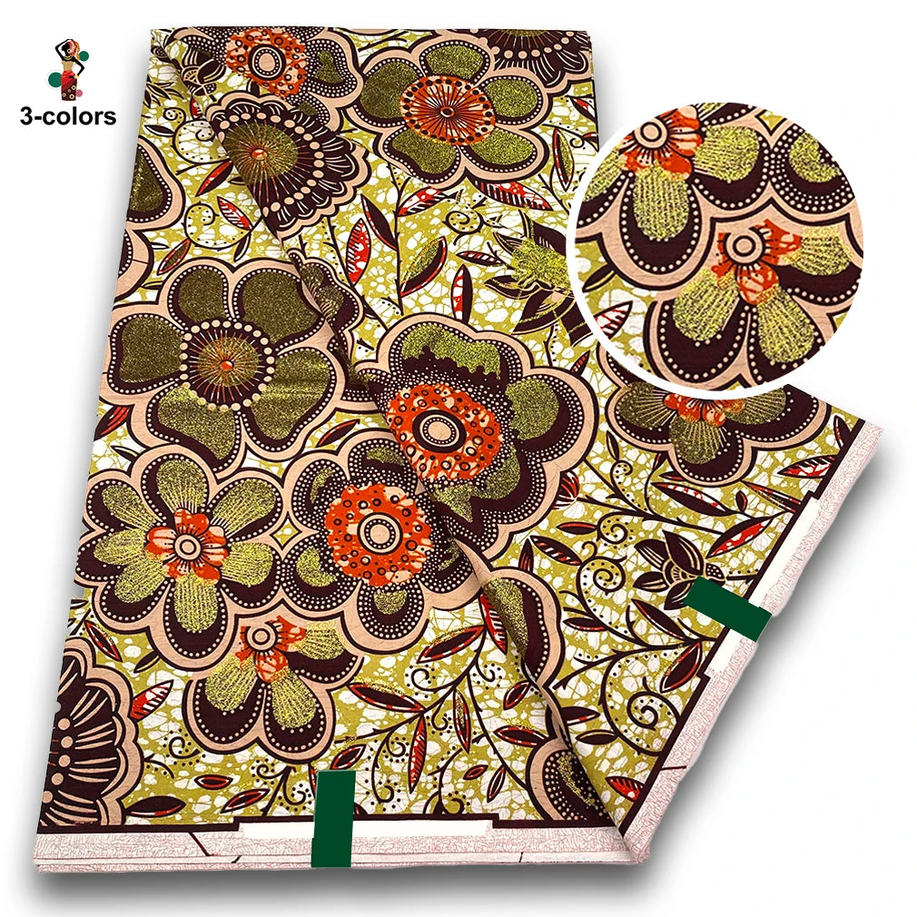 100% Cotton African Wax Print Fabric - Soft Golden Ankara Pagne for Nigerian Fashion & Traditional Wear