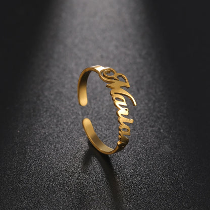 Custom Fishhook Double Name Finger Ring - Personalized Family & Couple Love Gift for Women & Men, Gold Stainless Steel Jewelry