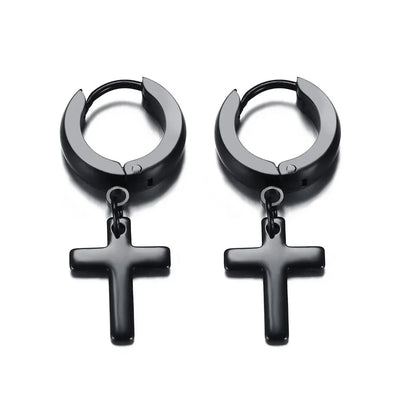 Stainless Steel Cross Charm Earrings - Men's Fashion Jewelry