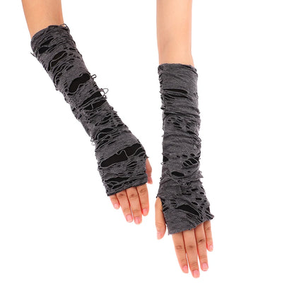 Sexy Gothic Fingerless Gloves – Ripped Broken Slit Halloween Cosplay Gloves with Holes Design for Adults Costume Wear