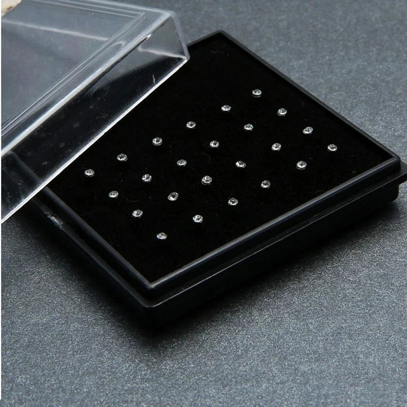24pcs Crystal Nose Ring & Stud Set – Stainless Steel Surgical Nose Piercing Jewelry, Colorful Rhinestone for Women & Girls
