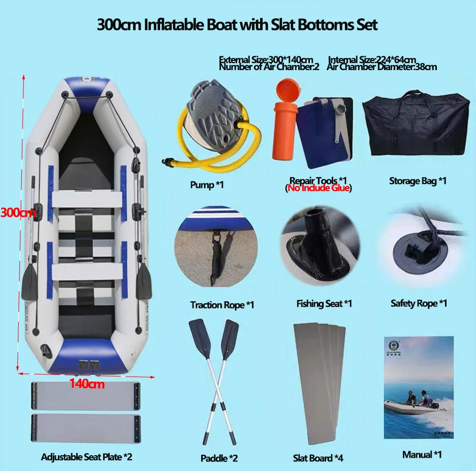 PVC 3-Layer Inflatable Boat – Wear-Resistant Fishing Kayak for 2-6 Persons, Rowing Canoe & Sports Boat