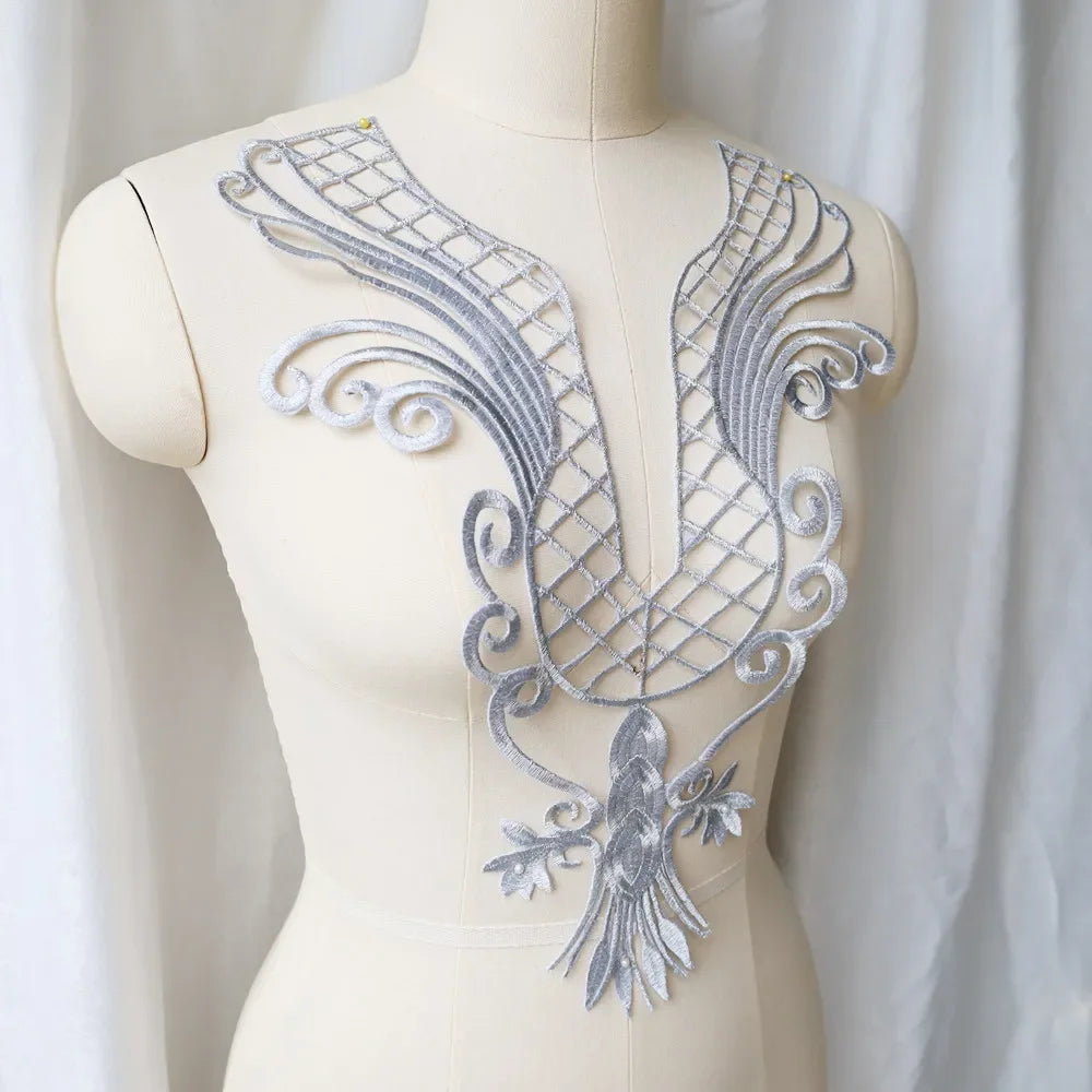 Silver Baroque Sequin Flower Applique – Embroidered Iron-On Patch for Wedding & DIY Crafts