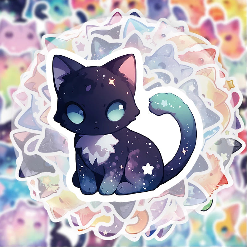50-Piece Dreamy Cat Sticker Set - Cute Decorative Decals for Water Bottles, Laptops, Phones, Suitcases and DIY Gifts