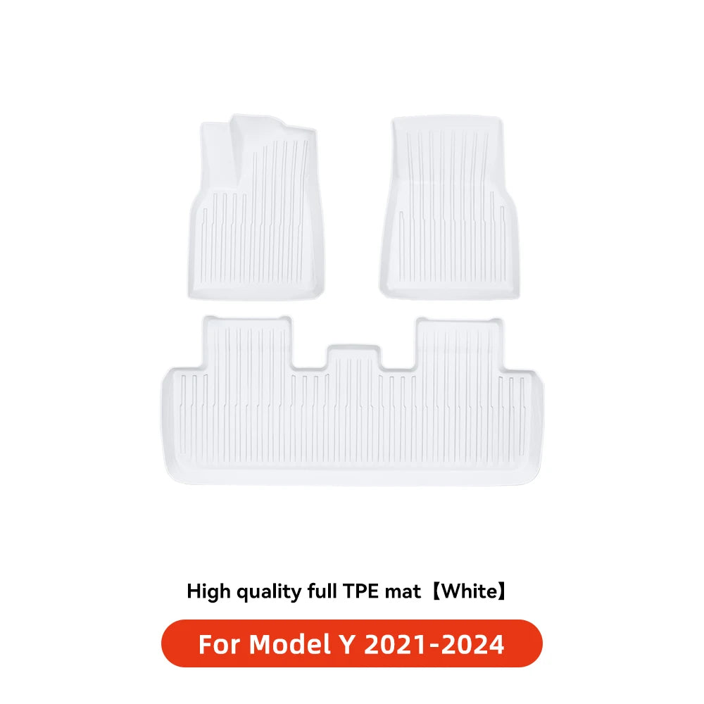YZ TPE White Foot Pad — Fully-Surrounded Floor Liner for Tesla Model 3 & Model Y (2021–2025) | Waterproof, Non-Slip