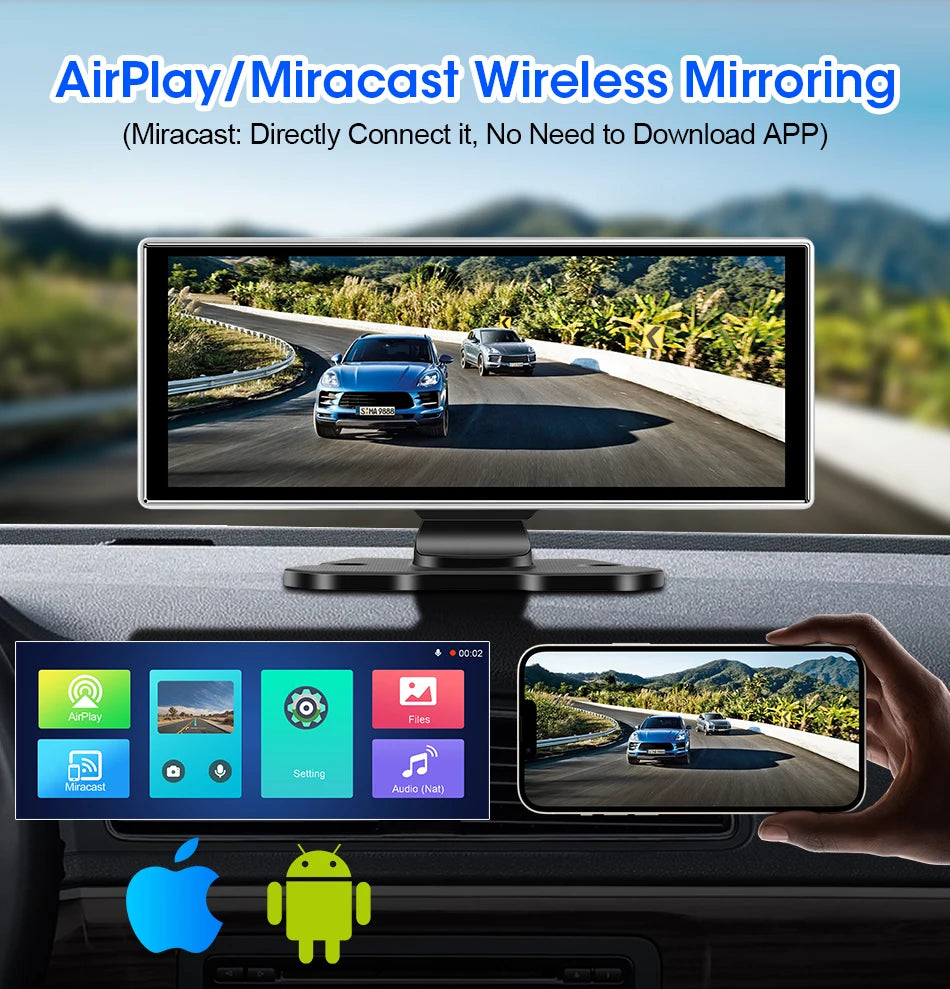 10/11.26" 4K Dash Cam — Dual Lens Car DVR with Wireless CarPlay, Android Auto, GPS & WiFi Video Recorder