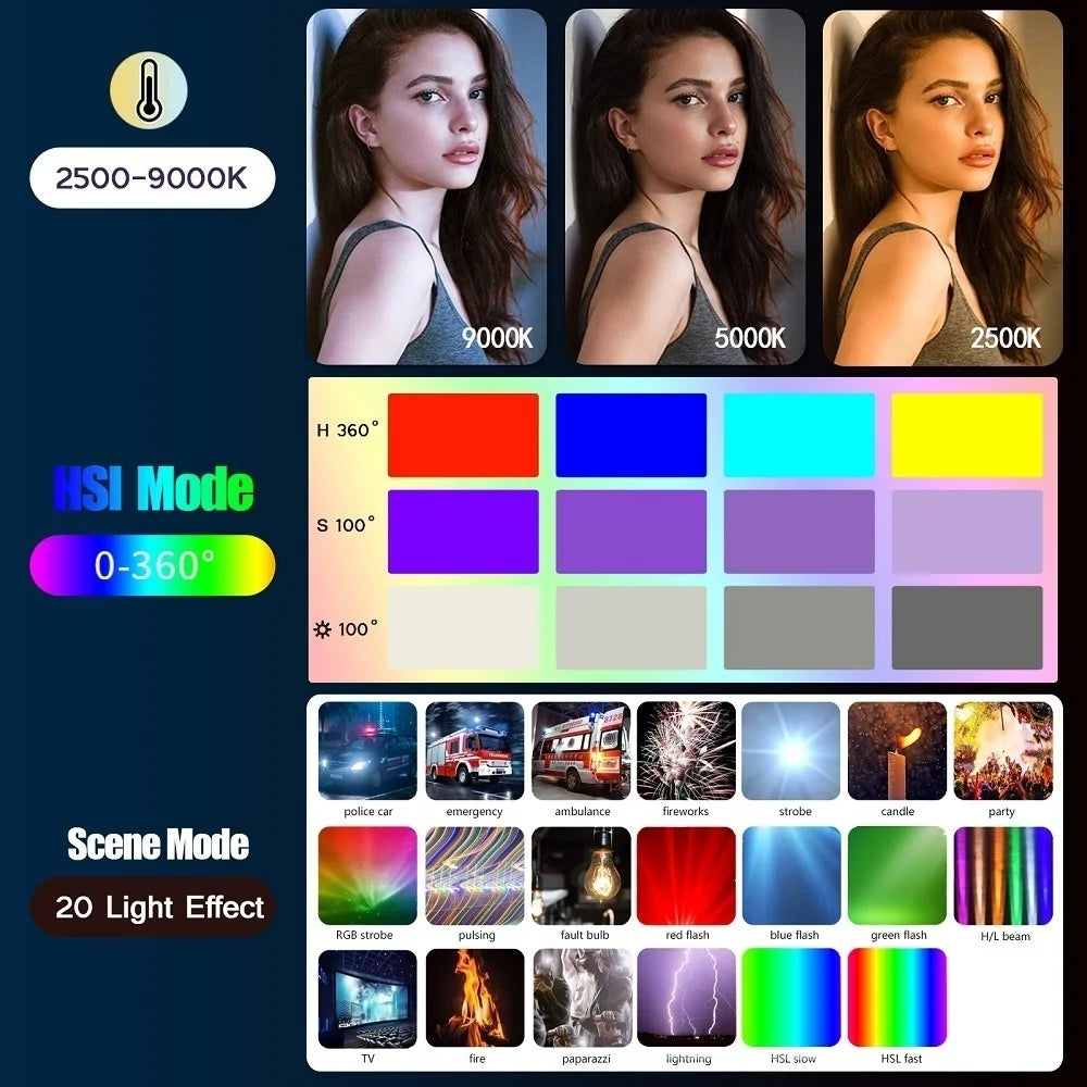 Handheld RGB LED Light Wand 50CM – Adjustable 2500K-9000K CRI 95+ Colorful Stick Light for Photography & Studio Lighting