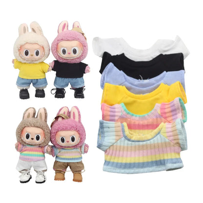 Doll Clothes Outfit for Kpop EXO Labubu & Cotoon Dolls – T-Shirt & Denim Shorts Set for 10-17cm Dolls