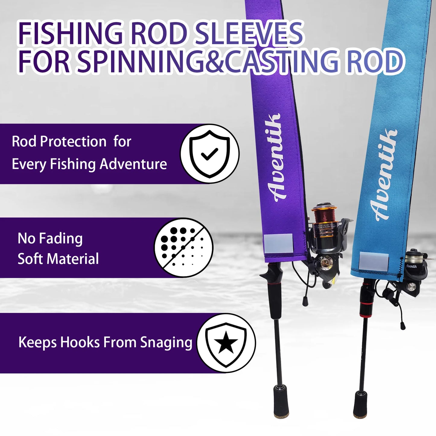Aventik Neoprene Fishing Rod Sleeve — Breathable Floating Rod Cover Sock for Spinning, Casting & Trolling Rods