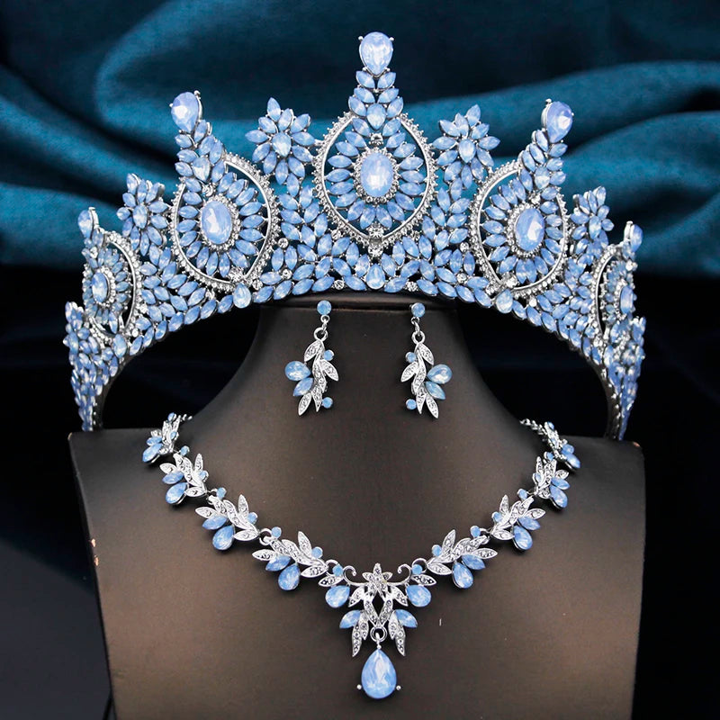 Rhinestone Bridal Tiara Jewelry Set - Wedding Crown with Necklace and Earrings for Women