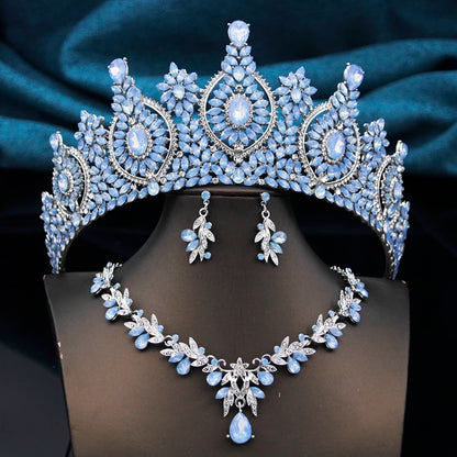 Rhinestone Bridal Tiara Jewelry Set - Wedding Crown with Necklace and Earrings for Women