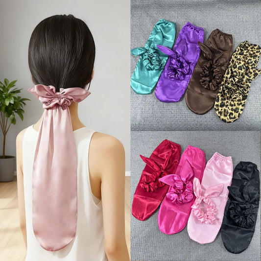 Cute Rabbit Ear Headband – Satin Bunny Knot Hairband for Women & Girls, Elastic Bowknot Hair Accessory