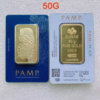 24K Gold Plated Copper Bar – 1g-100g Sealed Bullion Ingot, Non-Magnetic Golden Craft Gift