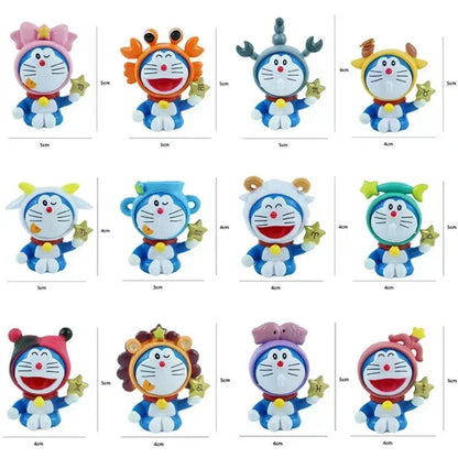 12Pcs Doraemon Zodiac Cartoon Action Figures – Cute Kawaii PVC Anime Character Model Toys, Kids Birthday Gift Set