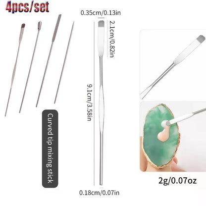 4-Piece Nail Art Stirring Rod Set - Stainless Steel Mixing Spoon & Spatula for Gel Polish, Powder, Liquid & Foundation