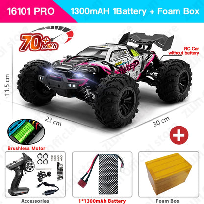 ZWN 1:16 4WD RC Monster Truck – 70KM/H High-Speed Drift Remote Control Car with LED for Kids, vs Wltoys 144001