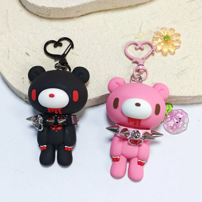 Demon Bear Keychain - Cute Punk Teddy Bag Charm with Spiked Collar, Collectible Gift Accessory