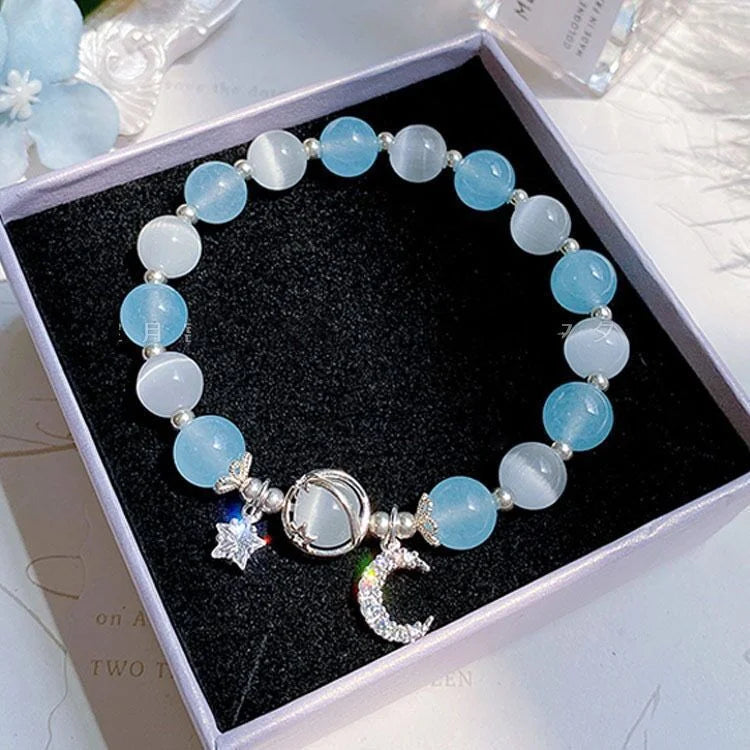 Korean Style Crystal Bead Bracelet - Flower Fox Feather Tassel Charm Jewelry Gift for Women Girls & Best Friends