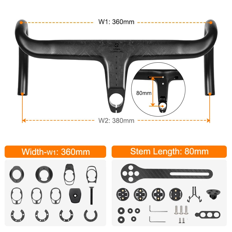 TOSEEK T700 Carbon Road Bike Handlebar - Integrated Di2 Carbon Fiber Drop Bar Bicycle Accessory