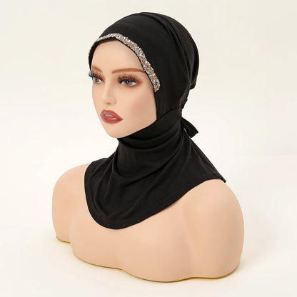 Women’s Modal Rhinestone Hijab Cap - Soft Muslim Turban Underscarf Bonnet for Secure Headwrap Styling