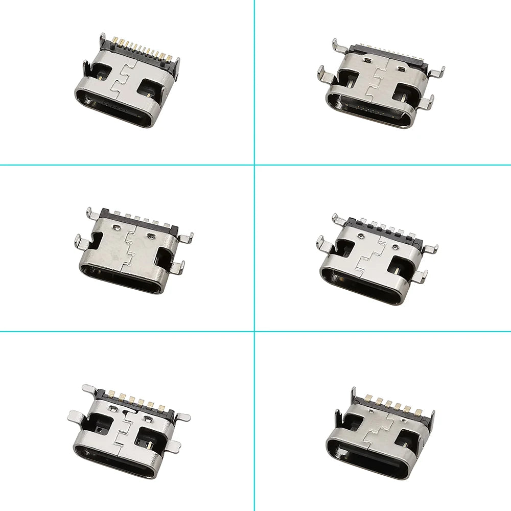 100Pcs Type-C USB Female Charging Socket Connector – 6Pin & 16Pin PCB Soldering DIY Repair Adapter