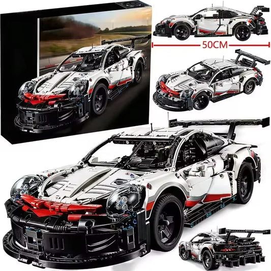 911RSR 1580PCS RC Racing Car Building Set – Technical Model with LED Lights, MOC Bricks Adult Toy Gift