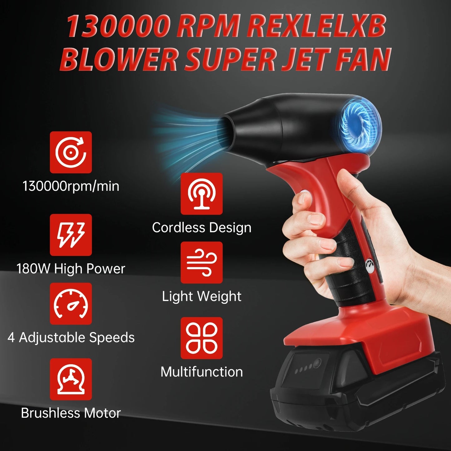 Brushless Jet Blower for Milwaukee – 18V Electric Air Duster with 130,000 RPM, 4-Speed Turbo Fan (Battery Not Included)