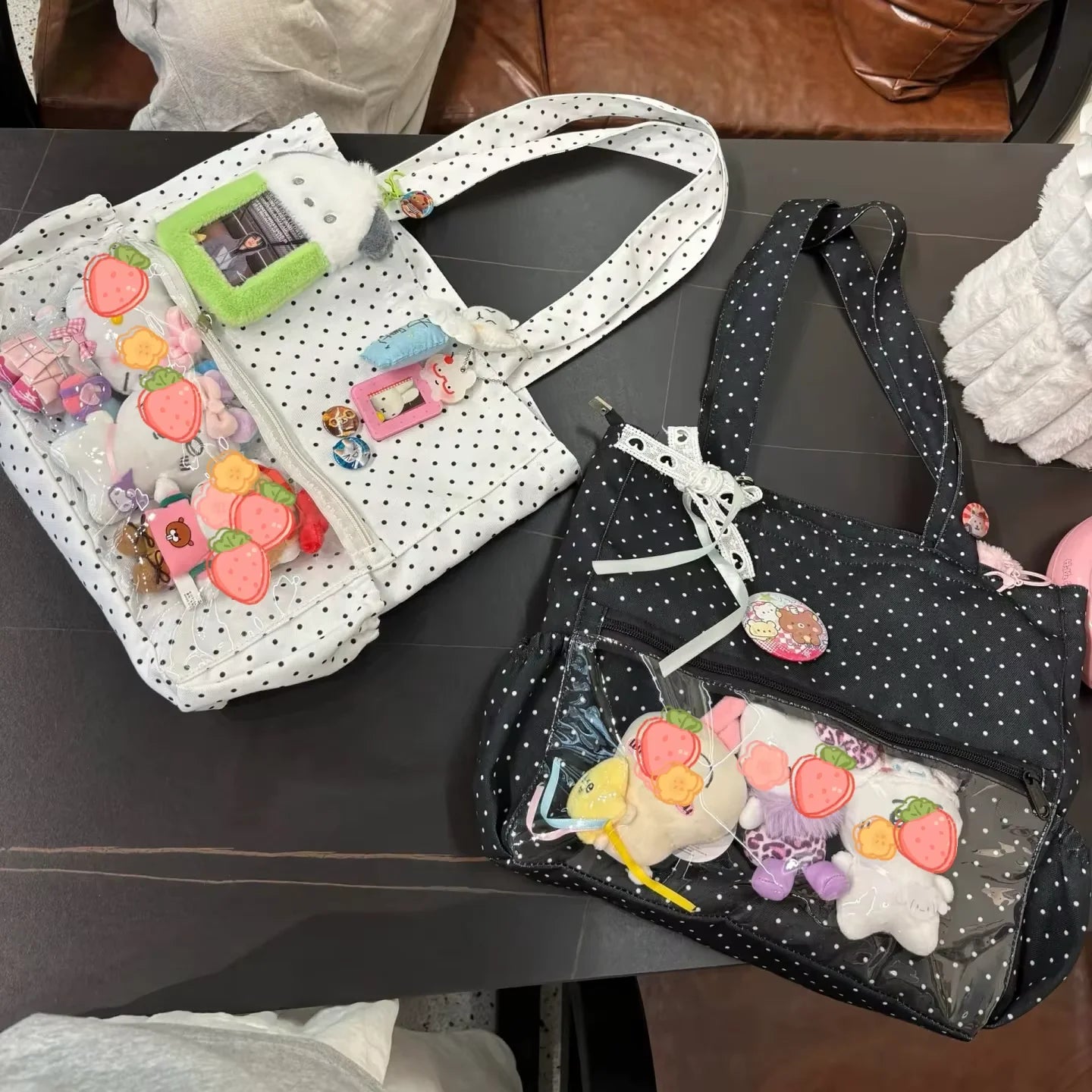 Y2K Anime Ita Shoulder Bag - Transparent Polka Dot Tote with Large Capacity DIY Display