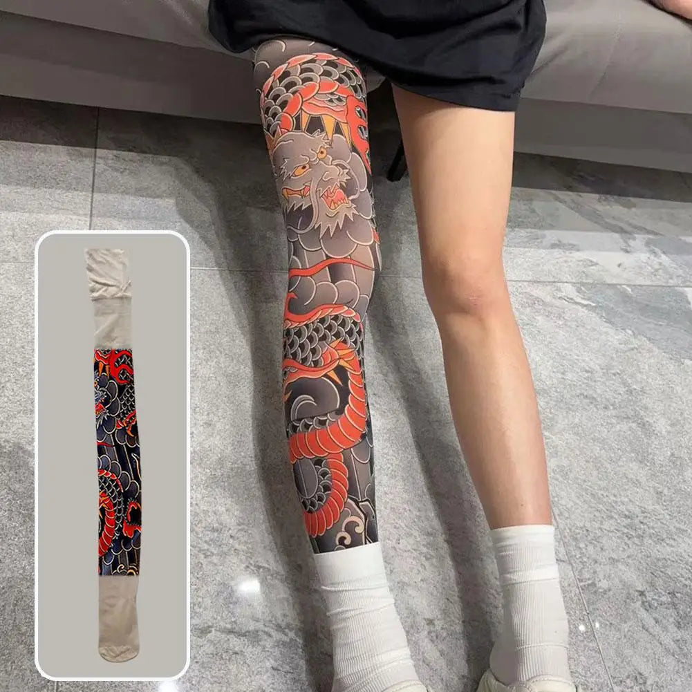 Full Leg Tattoo Socks - Sun-Proof Stretch Cycling & Fishing Stockings for Men and Women