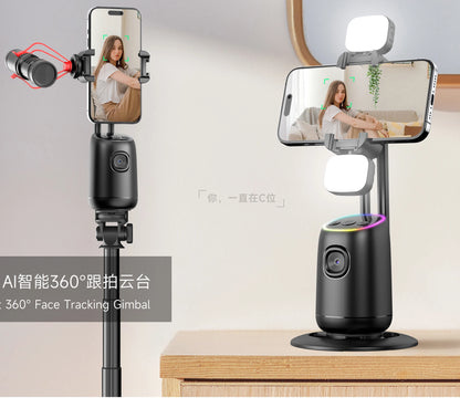 AI Smart 360° Gimbal with Auto Face Tracking – All-in-One Phone Holder & Video Stabilizer Tripod