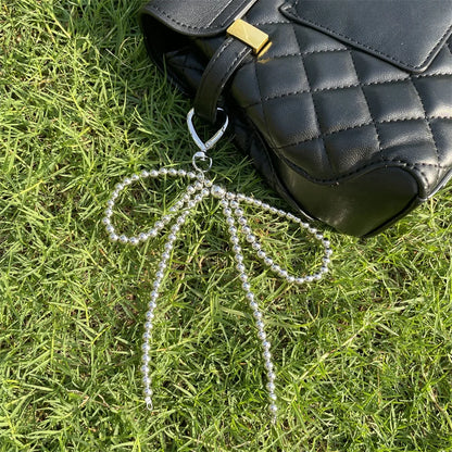 Cute Pearl Beaded Bowknot Keychain — Metal Bow Pendant Bag Charm for Women & Girls
