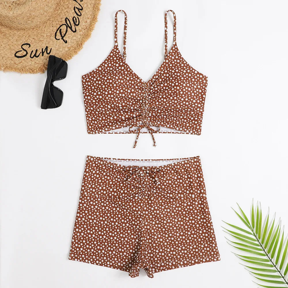 2025 Women’s High Waist Floral Bikini – Push-Up Swimsuit with Printed Boxers, Swim Trunks & Bathing Suit