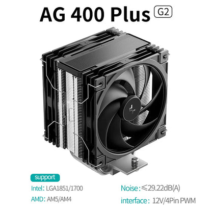 DEEPCOOL AG400 ARGB CPU Air Cooler – 4 Heat Pipe PWM 220W TDP High Performance Cooling for Intel LGA1700/1200/115X & AMD AM4/AM5