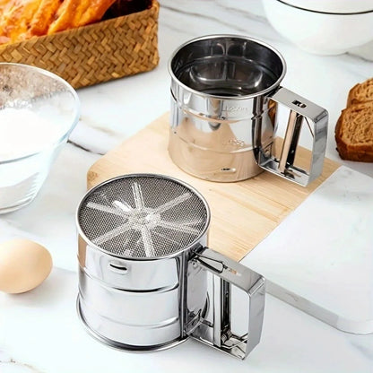 Fine Mesh Stainless Steel Flour Sifter – Manual Kitchen Filter Sieve for Baking, Sugar & Coffee Powder