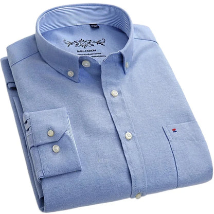 Men’s Cotton Oxford Shirt - Smart Casual Long Sleeve Plaid Print Dress Shirt, Regular Fit up to 6XL