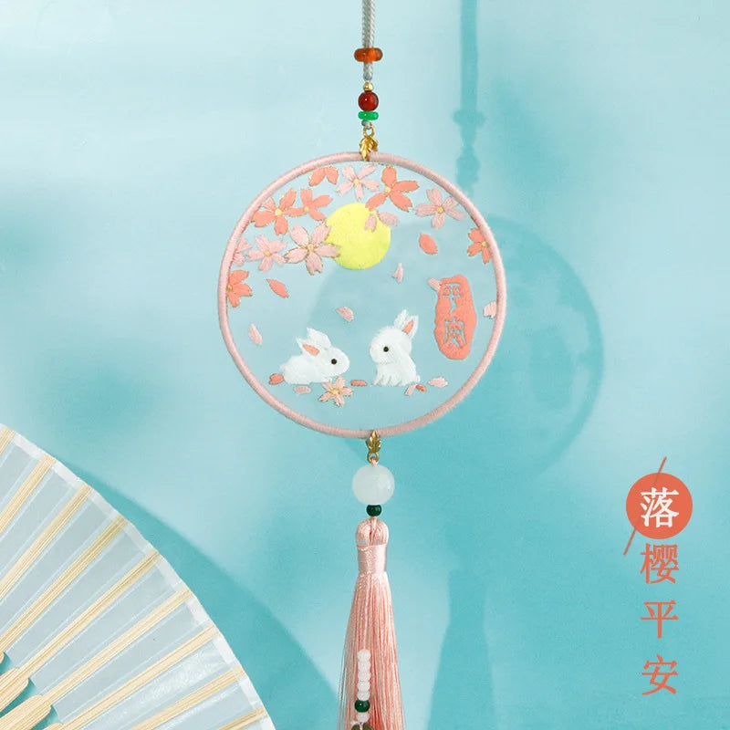 Handmade Embroidered Amulet DIY Kit – Easy Needlework Sewing & Car Pendant Needlepoint for Beginners