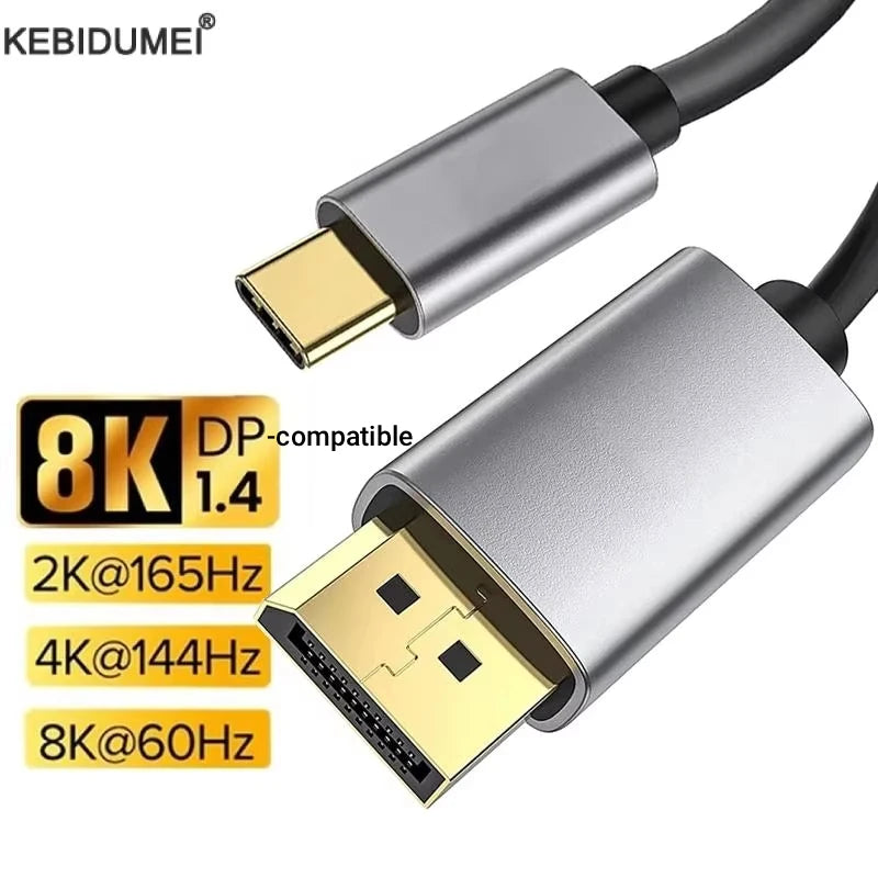 USB-C to DisplayPort Cable - 8K 60Hz, 4K Dynamic HDR, Thunderbolt 3/4 Compatible for MacBook Pro, Samsung S21, Huawei & Dell