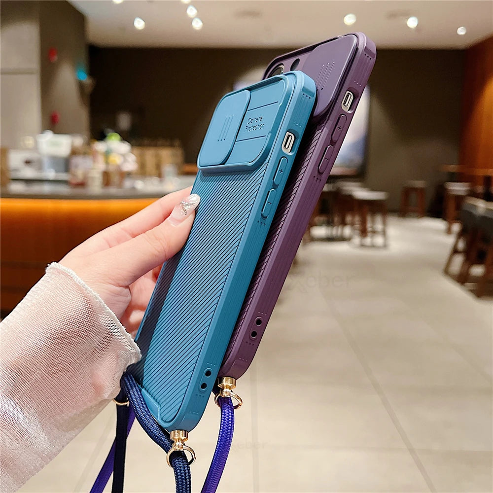 Slide Camera Protection Crossbody MagSafe iPhone Case with Lanyard – Magnetic Silicone Cover for iPhone 11–16 Pro/Pro Max