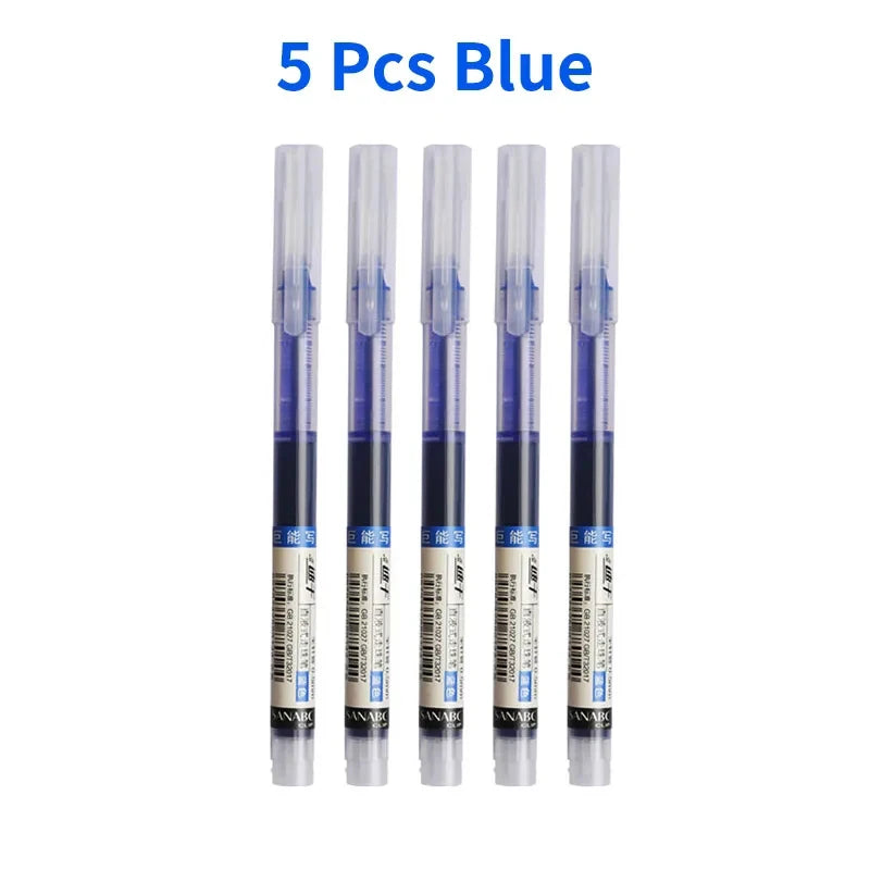 3–5Pcs Quick-Drying Gel Ink Pens 0.5mm – Large Capacity Smooth Writing Pens Black & Blue Ink for School, Office & Stationery Use