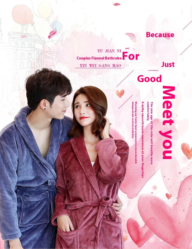 Thickened Warm Flannel Bathrobe – Large-Size Autumn Winter Coral Velvet Robe for Couples, Padded Homewear & Sleepwear