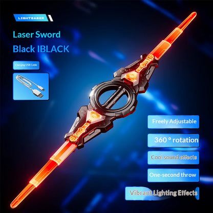 Spinning LED Toy Sword - Double-Ended Telescopic Light-Up Sword with Rotating Blades for Kids