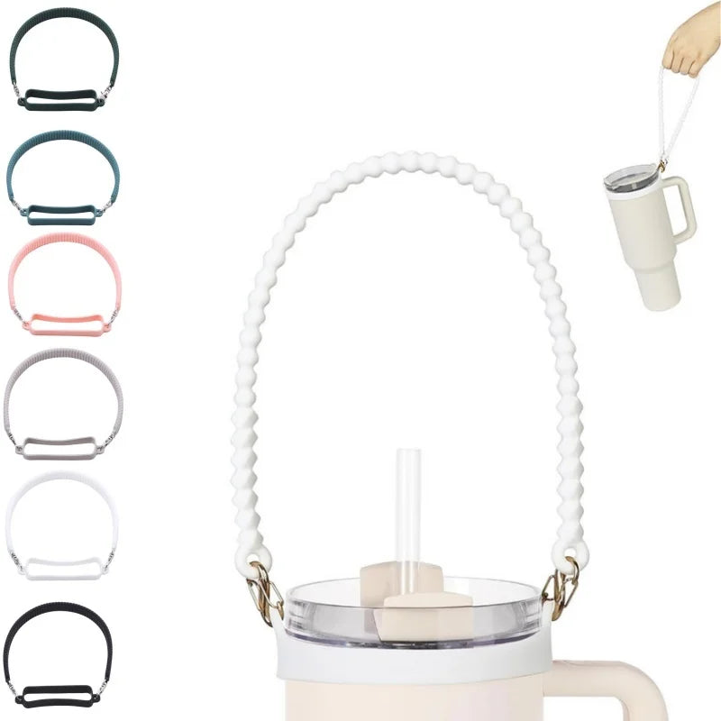 Water Bottle Handle Sling Carrier – Soft Durable Silicone Strap for 8-40oz Bottles & Cup Accessories