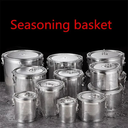 304 Stainless Steel Round Hole Seasoning Bag — Spice, Gravy & Soup Strainer Basket for Brine, Hot Pot, and Slag Separation