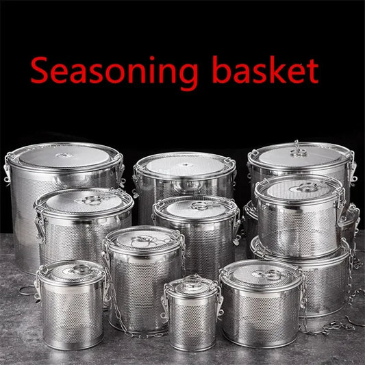 304 Stainless Steel Round Hole Seasoning Bag — Spice, Gravy & Soup Strainer Basket for Brine, Hot Pot, and Slag Separation